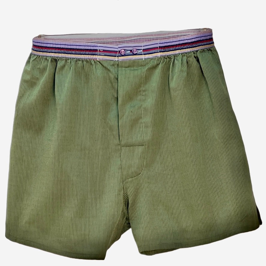 Boxer Shorts - Mørk oliven stribet m. lilla stribet linning I Grønlykke.com