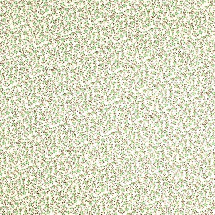 Stof i Hvid med Grønne blomster & Brune blade - Grønlykke.com