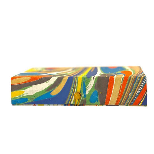 Stor æske i marble papir - Yellow, Orange, Blue, Green & Dark Grey