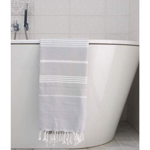 Hammam Håndklæde Light Grey M. hvide Striber 170x100 I Gronlykke.com