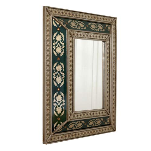 Håndmalet Grønt Spejl med Orientalske mønstre 42x52 cm