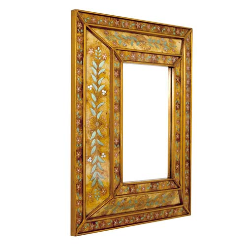 Håndmalet Gyldent Spejl med Blomster 42x52 cm