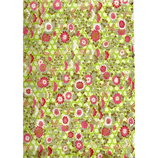Japan Papir - Green graphic pattern, with flamingo Red and White flowers I grønlykke.com
