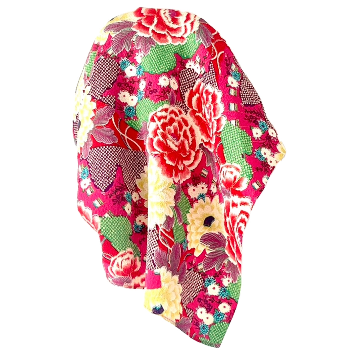 TØRKLÆDE OUTLET-  Japansk tørklæde i Kimonostof - Pink m. grønne, gule røde nuancer I grønlykke.com