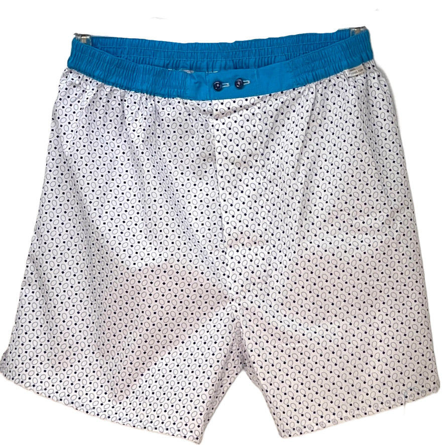 Boxer Shorts - Hvide i et blå prikket mønster m. Turkis linning I Grønlykke.com