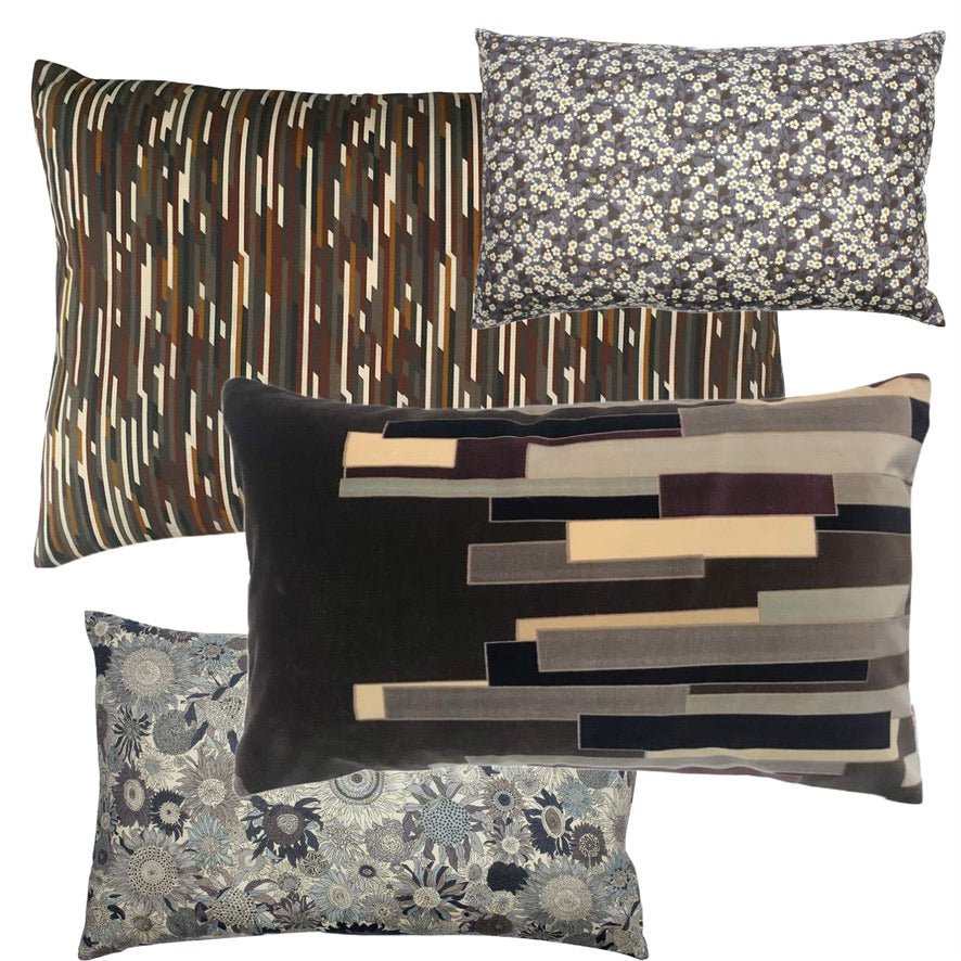Designerpuder fra Liberty Art Fabric, Mitsi - brown & grey, 50 x 30 cm - Grønlykke.com