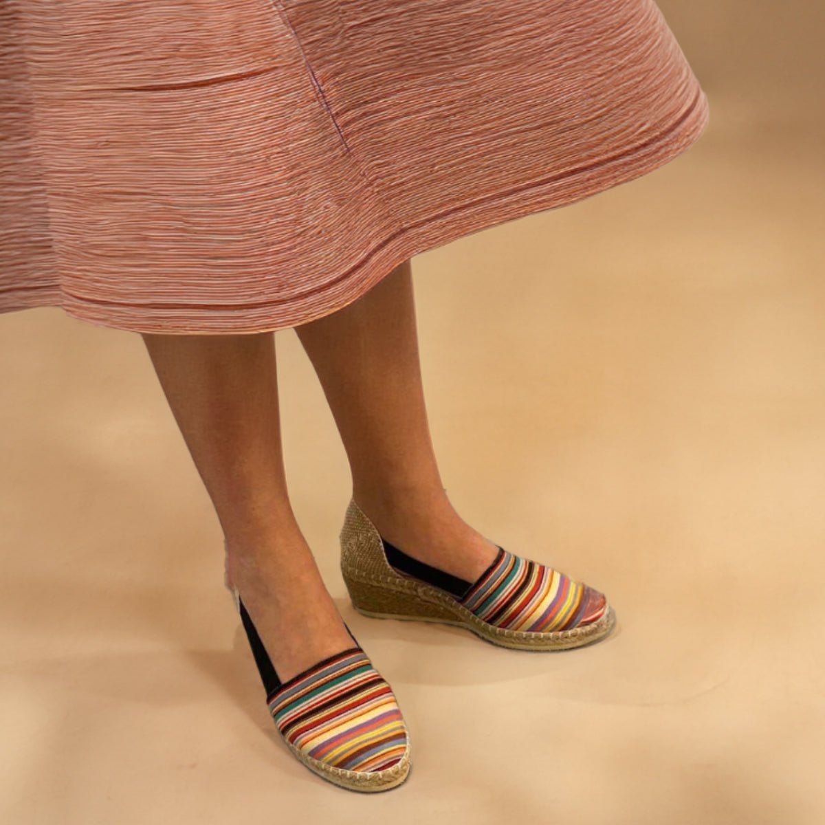 Espadrilles sko fra spanien - Multicolor striber med Elastik - Grønlykke.com