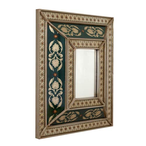 Håndmalet Grønt Spejl med Orientalske mønstre 34x39 cm - Grønlykke.com