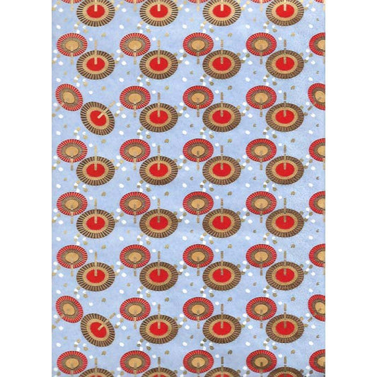 Japan Papir - lavender paper with oval figures with Red, Yellow & Brown - Grønlykke.com
