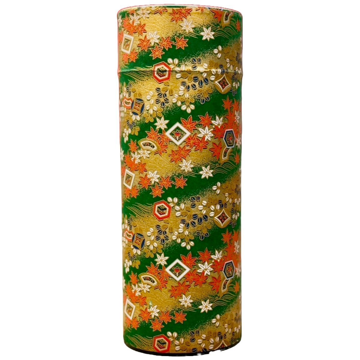 Japansk Tedåse X - LARGE i grøn, orange og guld med stjerner - Grønlykke.com