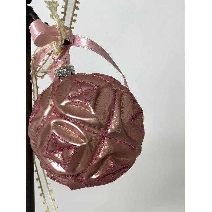 Julekugle - Matteret mettallic mauve, med kors mønster & Lilla glitter - Grønlykke.com