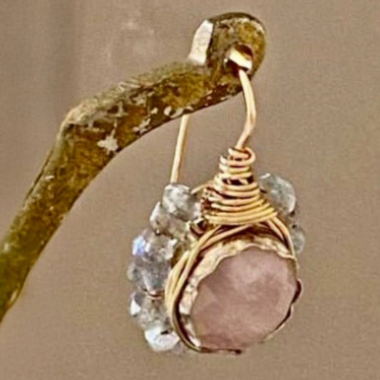 Øreringe med Rosaquartz & Grå labradorite - Grønlykke.com