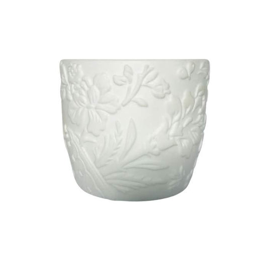 OUTLET Fyrfadsholder - Matteret Hvid M. Blomster - Grønlykke.com