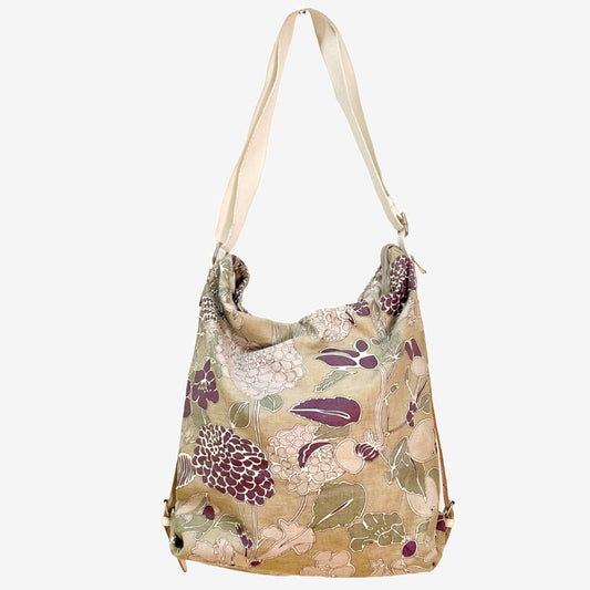 OUTLET Skuldertaske Large - (Ceannis) Grå med lavendel farvet blomstermotiv - Grønlykke.com