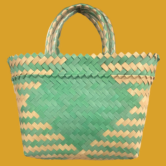 Plastflet håndtaske small - Grøn og sand - Grønlykke.com