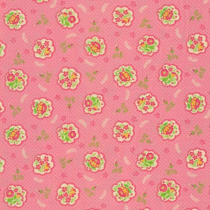 Stof babypink med blomstermotiv i Grøn, Pink, Hvid & Gul - Grønlykke.com