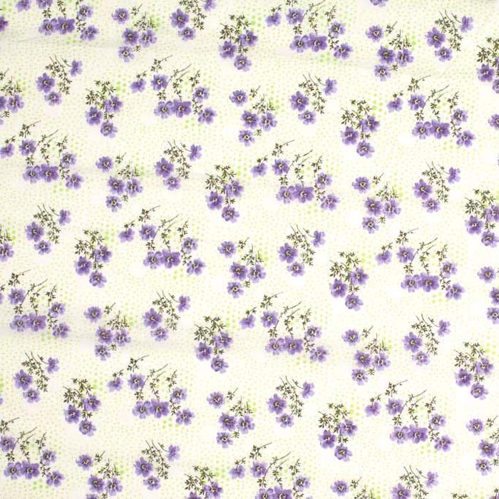 Stof i Hvid med Lilla blomster & Limegrønne Prikker - Grønlykke.com