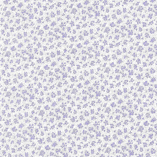 Stof i Hvid med små Lavendel blomster - Grønlykke.com