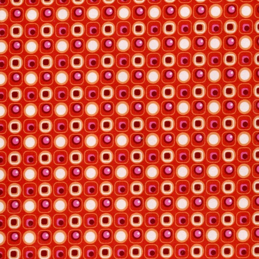 Stof i Rød, Orange, Hvid & Pink grafisk retro mønster - Grønlykke.com
