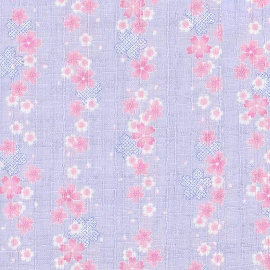 Stof japansk i sart Dusty lavendel med små blomstret motiv i, Hvid & Pink - Grønlykke.com