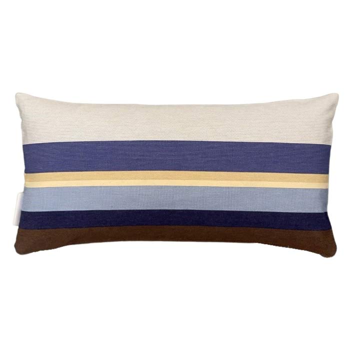 Stribede puder i Markisesstof - brun, blå og hvid 47x 24 cm - Grønlykke.com