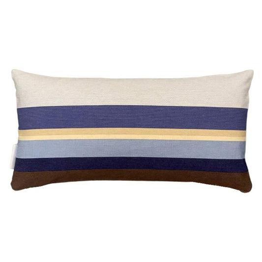 Stribede puder i Markisesstof - brun, blå og hvid 47x 24 cm - Grønlykke.com