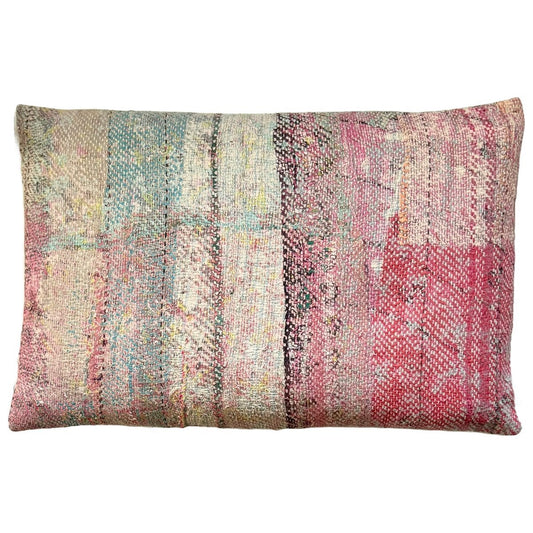 Unika pude - Vintage Kantha i Gråblå, rosa og beige | 40 x 60 cm - Grønlykke.com