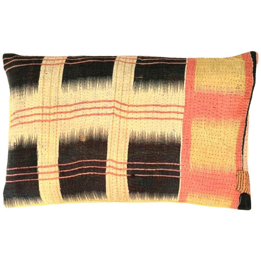 Unika puder Vintage Kantha pude i Mørkeblå, Kanariegul og sorbet #1 - Grønlykke.com