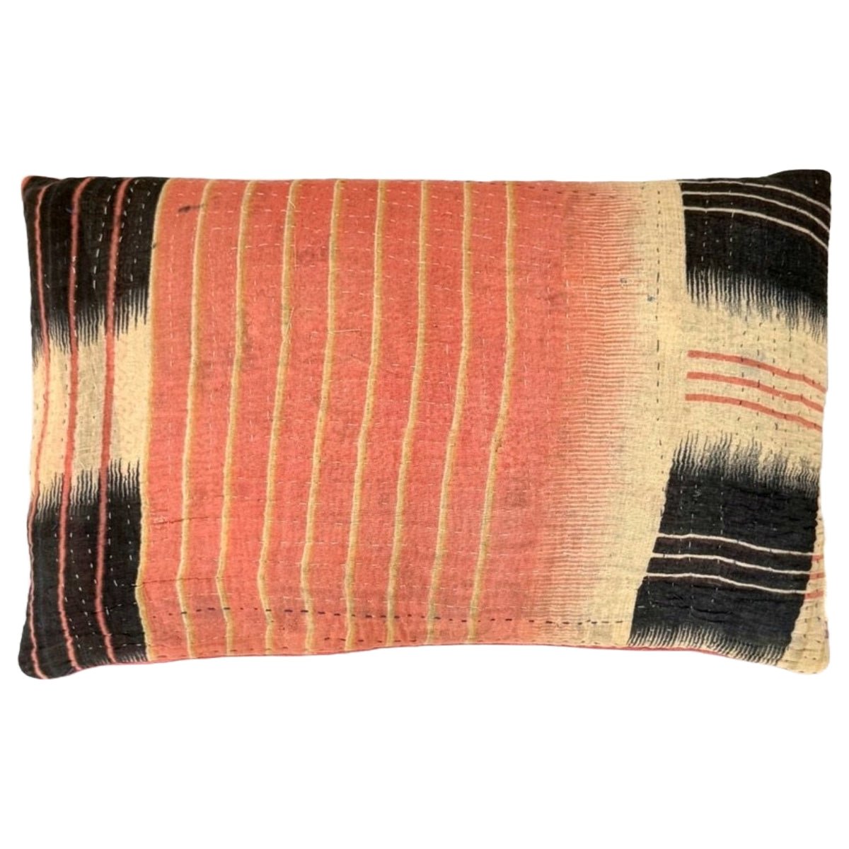 Unika puder Vintage Kantha pude i Mørkeblå, Kanariegul og sorbet #2 - Grønlykke.com