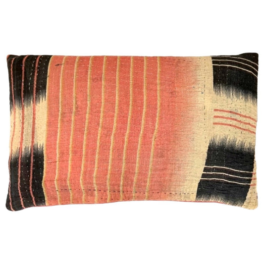 Unika puder Vintage Kantha pude i Mørkeblå, Kanariegul og sorbet #2 - Grønlykke.com