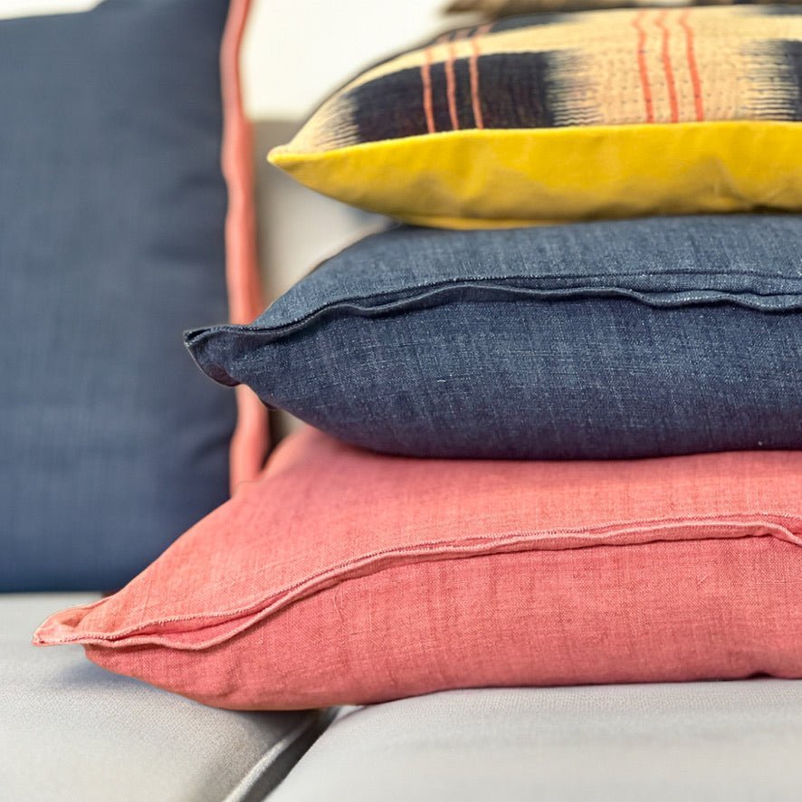 Unika puder Vintage Kantha pude i Mørkeblå, Kanariegul og sorbet #2 - Grønlykke.com
