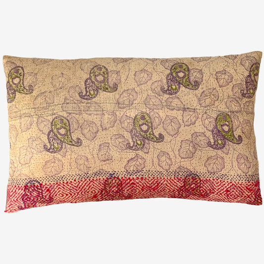 Vintage Kantha pude i Lilla og Grønne Nuancer | 50 x 30 cm - Grønlykke.com