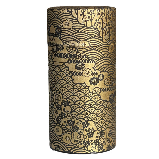 Japansk Tedåse  - Guld & Sort Japansk mønster i Yuzen papir I Grønlykke.com
