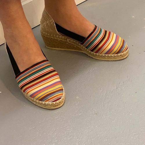 Espadrilles sko fra spanien - Multicolor striber - M. Elastik