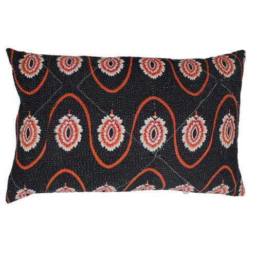 Unika Gudri cushion Black & Orange with flowers 50x30