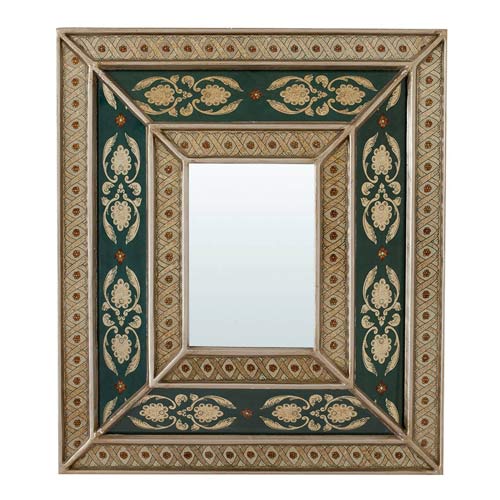 Håndmalet Grønt Spejl med Orientalske mønstre 34x39 cm I Grønlykke.com