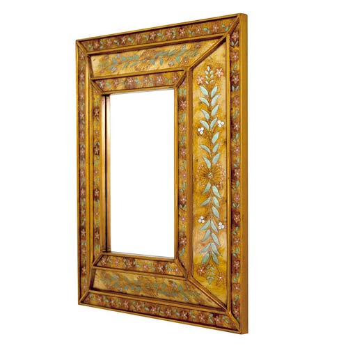 Handcrafted Golden Painted Mirror with Flower Decoration 42x52 cm