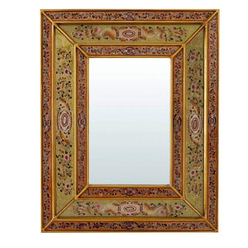 Handcrafted Mintgreen Painted Mirror with Gold 42x52 cm