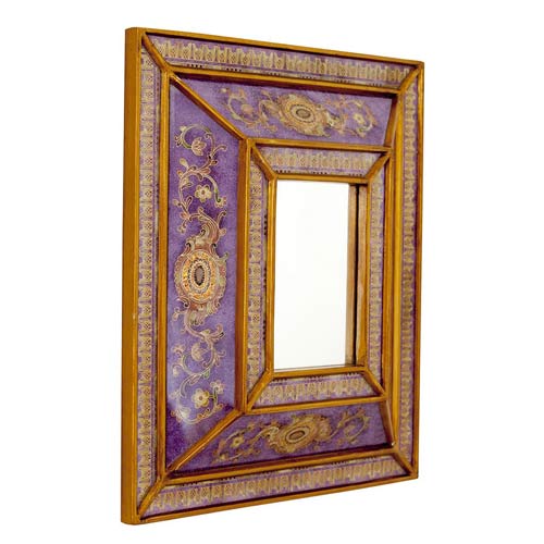 Håndmalet Purple Spejl med Gylden Dekoration 34x39 cm