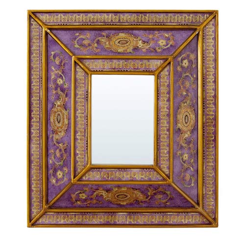 Handcrafted Painted Purple Mirror with Golden Decoration 34x39 cm