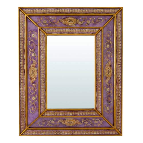 Handcrafted Painted Purple Mirror with Golden Decoration 42x52 cm