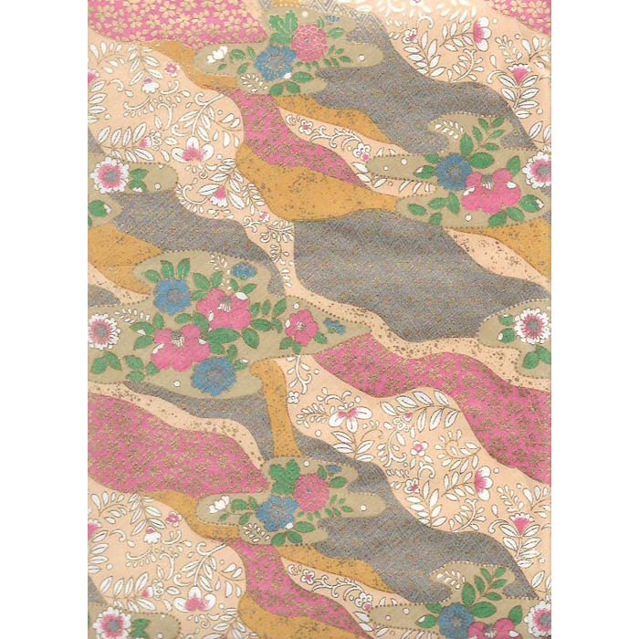 Japan Papir -  Abstract pattern with Golden colors Grey, Ochre & Mauve, with flowers I Gronlykke.com