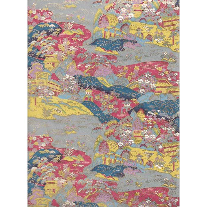 Japan Papir -  Japan Papir - Houses, Rivers & Hills in Dark Pink, Blue & Yellow I Gronlykke.com