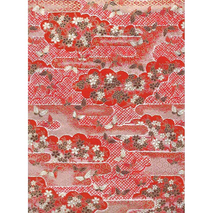 Japan Papir -  Red landscape with flowers & Butterflies I grønlykke.com