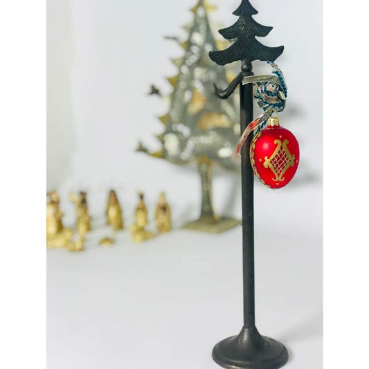 Julekugle - Dekor Egg i Christmas red, Guld & Glitter