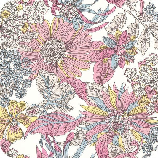 LIBERTY Fabric - Angelica Garla Yellow, Baby pink, White & Grey