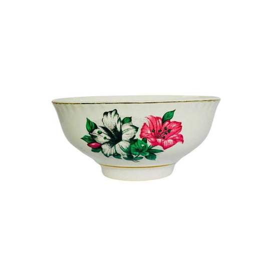 OUTLET  Kinesisk Skål lille - Porcelæn Hvid Blomster motiv i Grøn & Pink