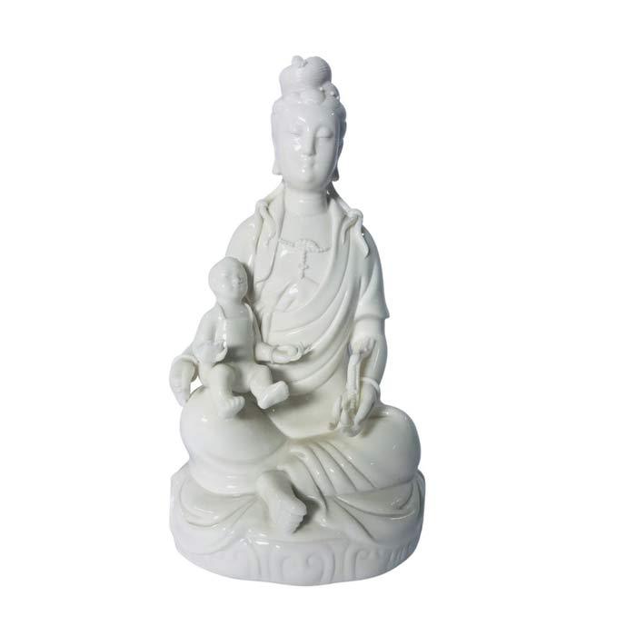 OUTLET  Kinesisk figur Buddha m. Barn - Hvid porcelæn