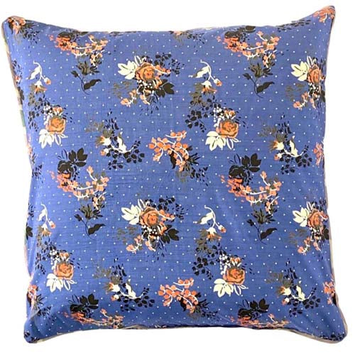 OUTLET Pude Prikket Night Blue & Hvid, M. blomster motiv & Lavendel mønstret border 50x50