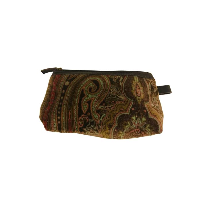 OUTLET toilet bag Small-brown velor m. Ornamented pattern in Red & Blue